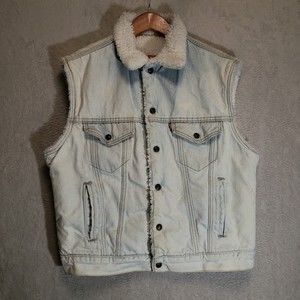 Levi's San Francisco Collared Sherpa Jean Denim Vest Mens Large Light Wash 80's